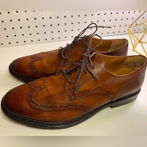 Frye Paul Bal Men\'s Size 10.5 D Shoes Brown Leather Cognac Lace Up Wingtip Derby